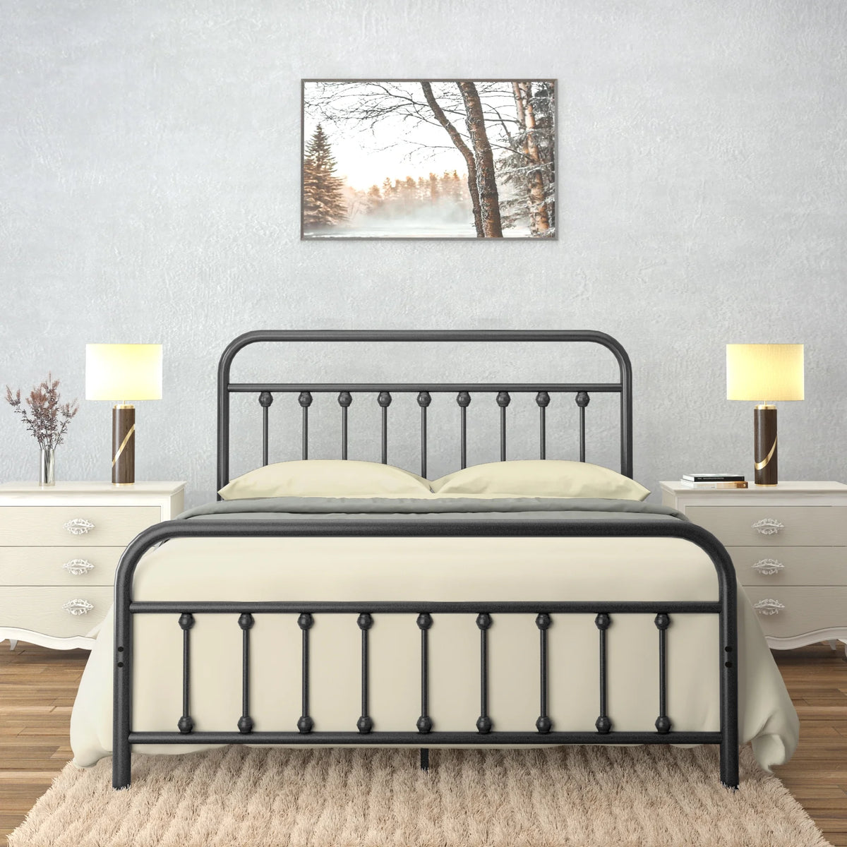 Vintage Queen Metal Bed Frame with Headboard and Footboard I3394