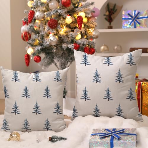 Christmas Tree White 18x18 inch Set of 2 Throw Pillow Covers I2943