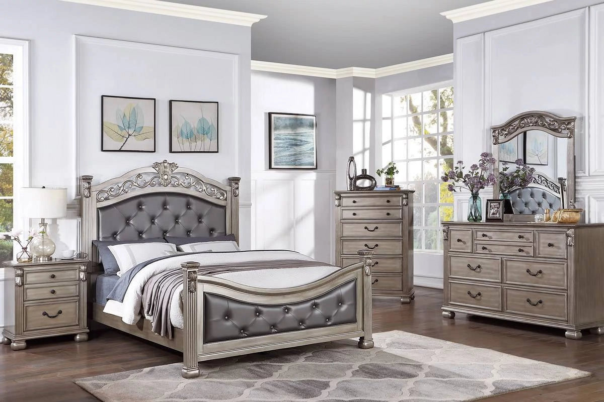 King Size Tufted Fabric Bed 3pc Set Grey Z660628
