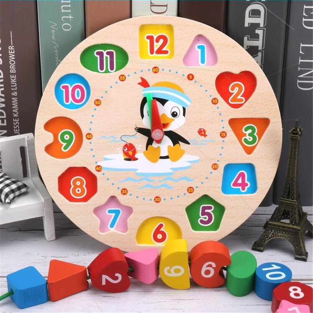 Wooden Shape Color Sorting Clock Toy Number Blocks Puzzle Stacking Sorter Jigsaw Early Learning Educational Toy Y4403