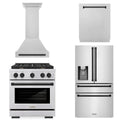 30 In. Gas Range, Range Hood, Refrigerator, and Dishwasher in Stainless Steel D24475