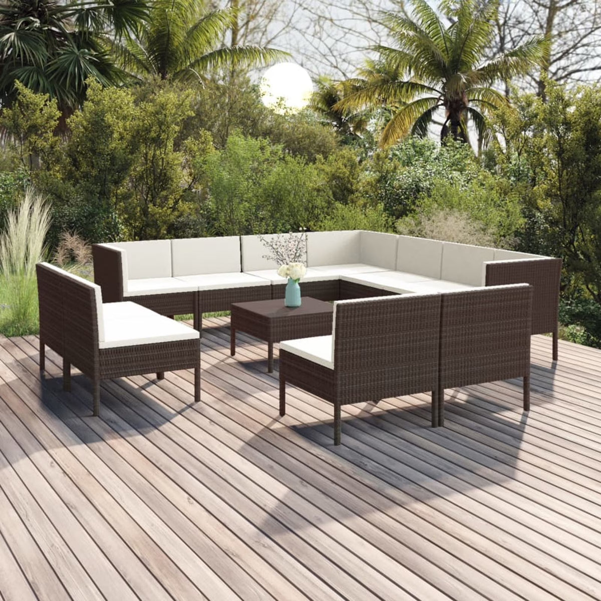 12 Piece Brown Poly Rattan Sectional Outdoor Furniture Set Z5140
