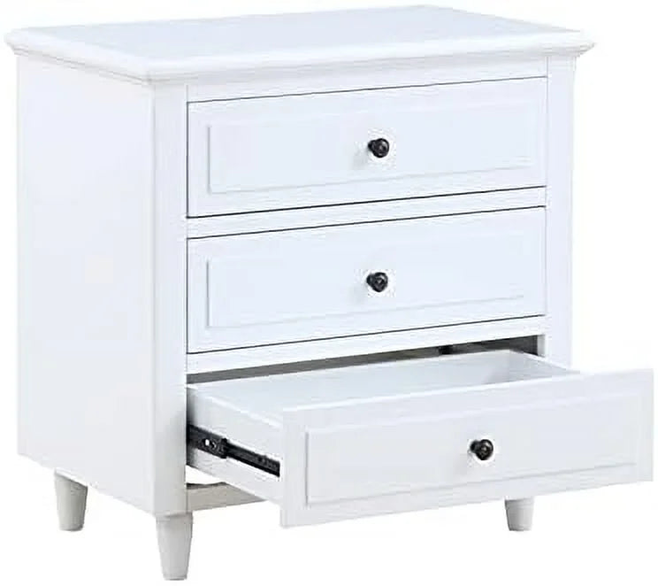 White 3-Drawer Wood Nightstand G657118