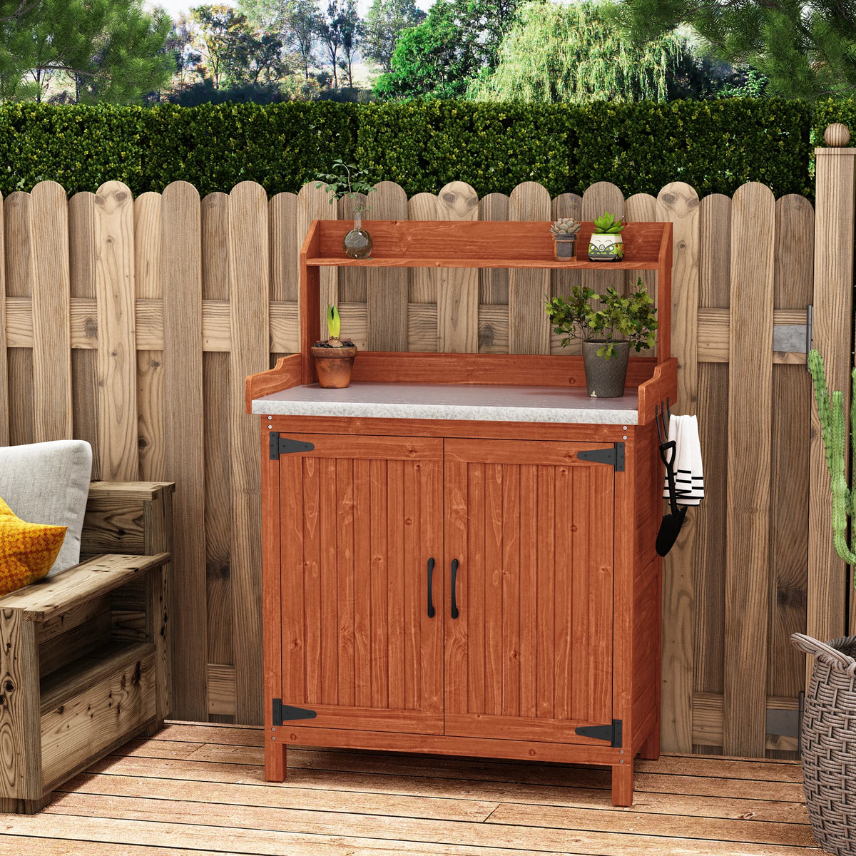 Galvanized Steel Potting Bench with Storage B3975