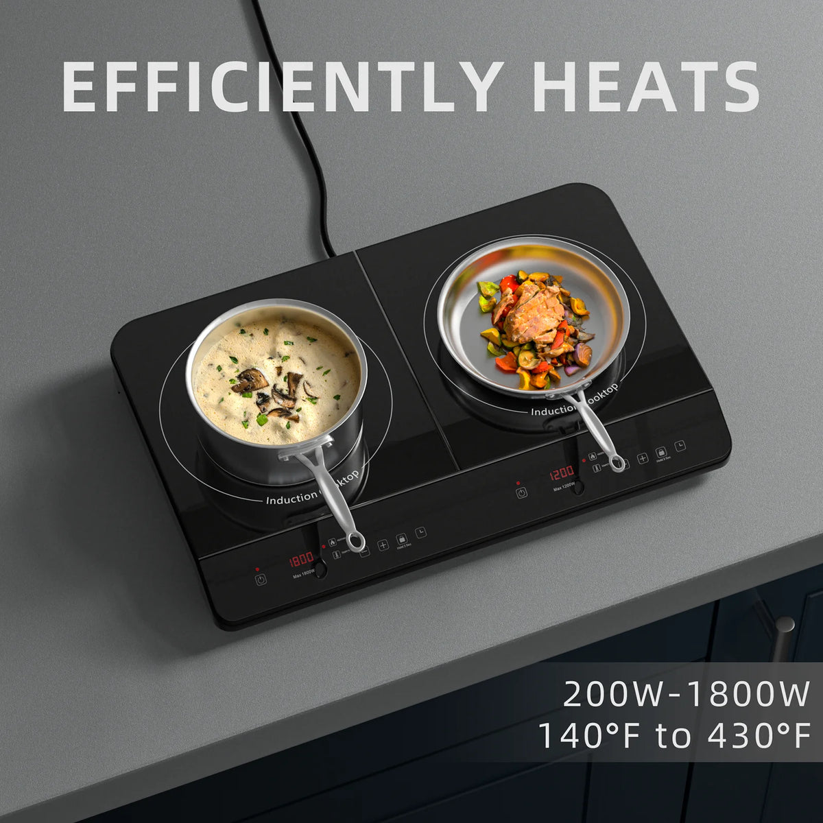 1800w 2 Induction Burner Cooktop with 9 Power Settings B7948