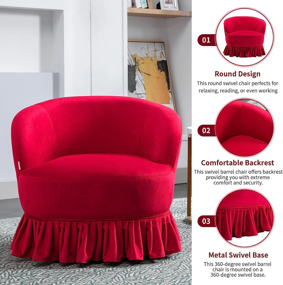 Red Velvet Swivel Barrel Chair V89425