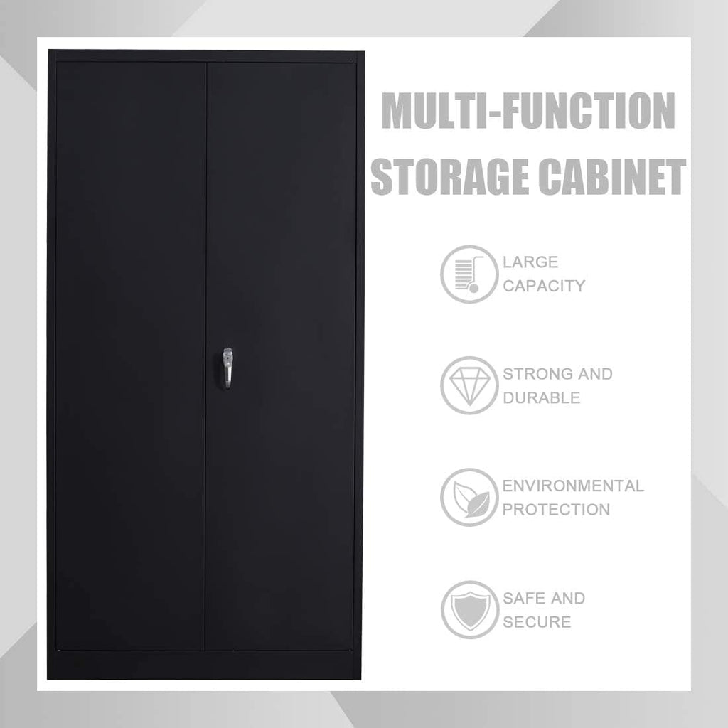 Black Steel Storage Cabinet with 4 Adjustable Shelves and Lockable Doors Z1048