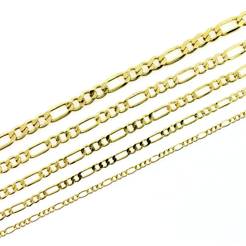 10K Yellow Gold Figaro Link Chain Pendant Necklace L806