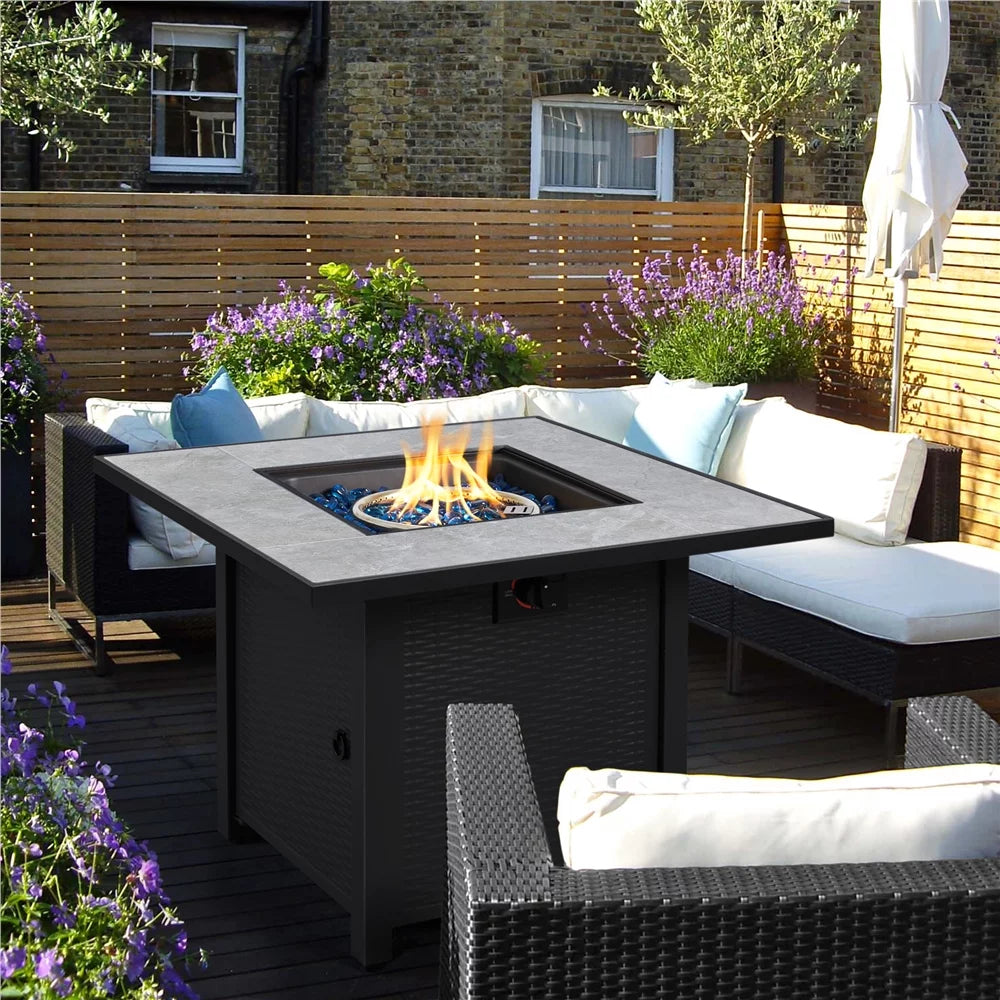 30'' Square Propane Fire Pit Table 50,000 BTU with Ceramic Tabletop S904212